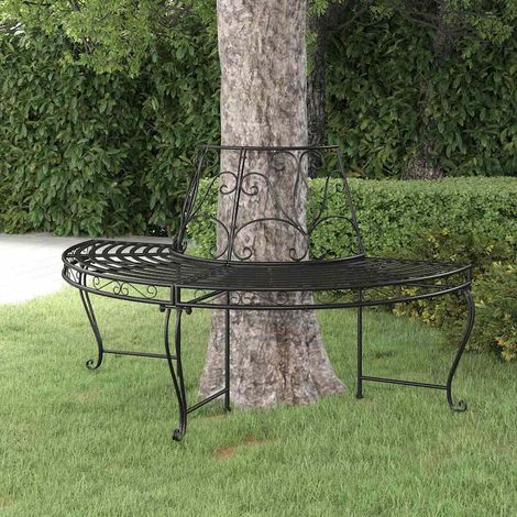 vidaXL Banc demi-circulaire tour d'arbre Ø160 cm Noir Acier (1/5)