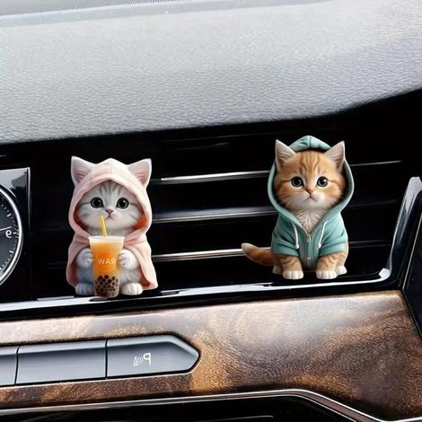 Lot de 2 désodorisants pour grille d'aération de voiture en acrylique 2D, motif chat, parfum solide et durable, pour accessoires d,n