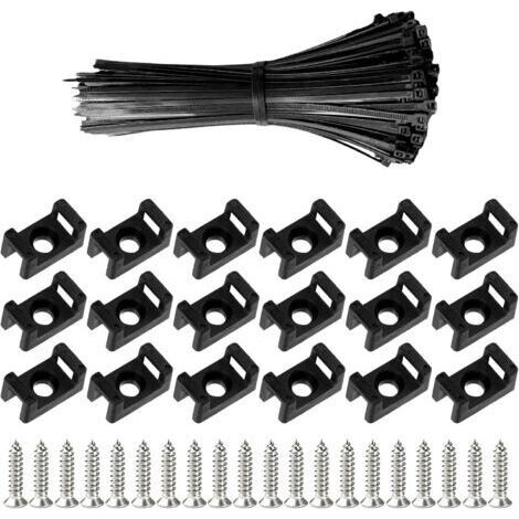 100 Pièces Attaches Cable avec Embase de Serre Cables et Vis, 200 mm Autobloquantes Fixations Électriques Collier de Serrage en Nylon pour Organiser Câbles, Réutilisables et Réglables (1/5)