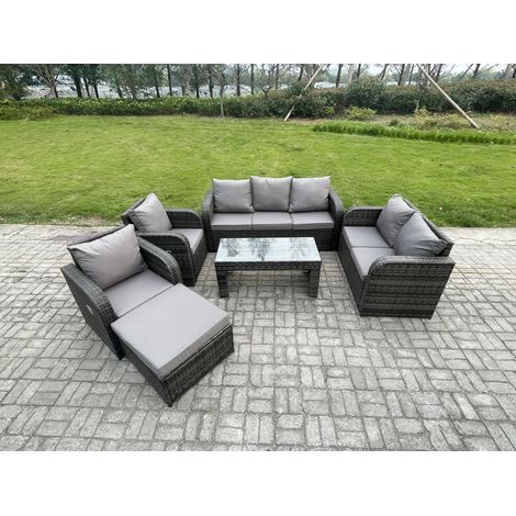 Fimous 8 places Ensembles de salon de jardin avec Table basse rectangulaire Grand tabouret Gris foncé mixte (1/5)