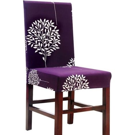 Housse de Chaise Extensible Imprimé Lavalable Protection Revêtement pour Salle à Manger Couverture Floral Violet-Ywey (1/2)
