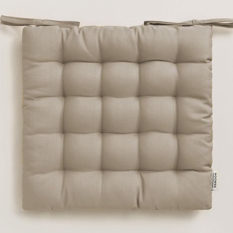 1 Coussin De Chaise 40x40x4,5 Cm Avec Rubans Antidérapant Pour Intérieur Beige (1/4)