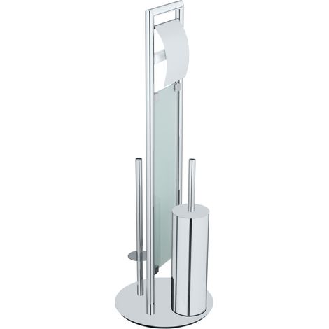 WENKO Edelstahl Stand WC Garnitur Sulmona, WC-Bürste mit Silikon-Bürstenkopf, Silber glänzend, Edelstahl rostfrei glänzend, Polypropylen schwarz