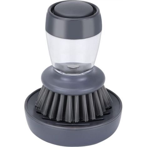 Brosse à vaisselle avec distributeur de liquide vaisselle, brosse de nettoyage avec support, brosse de cuisine pour vaisselle, casseroles et évier (1/4)