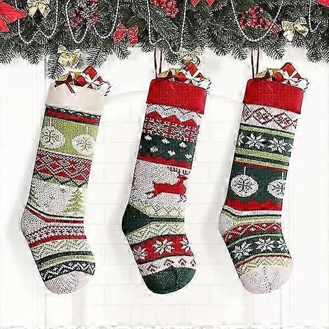 Ensemble de 3 grandes chaussettes de Noël tricotées, style rustique