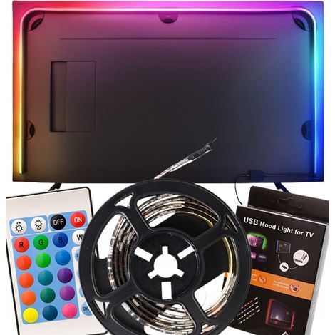 LED-Streifen-TV RGB 5V USB 2M + Fernbedienung 6 Farben + Weiß