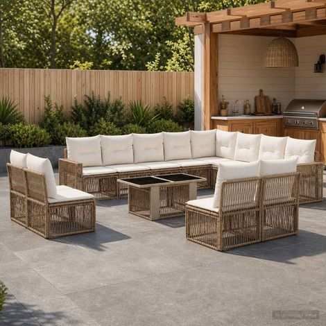 vidaXL Set Divano da Giardino 13 pz Beige e Bianco Crema polyrattan (1/5)