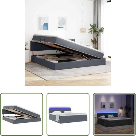 LED-Bett -  Bett mit Stauraum und LED mit LED Dunkelgrau 200 x 200 cm Samt (1/5)