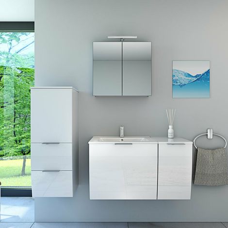 AcquaVapore Badmöbel Set Gently 1 V2 L Weiß MDF Waschtisch 90cm ohne LED Beleuchtung (1/5)