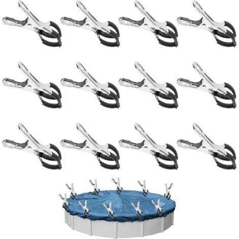 Set of 12 metal clips for pool covers, fixing clips for garden greenhouses with protective film, clips for above-ground pools, high-tension clips for pool covers (1/4)