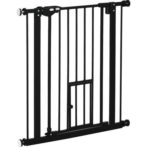 Cancelletto per Cani Estensibile con Fissaggio a Pressione e Chiusura Automatica, 68x76.2 cm, Nero