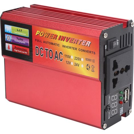 Convertisseur 300W 12V vers 110V avec écran LCD numérique, boîtier aluminium, chargeur USB pour téléphone, prise voiture, alliage léger (1/5)