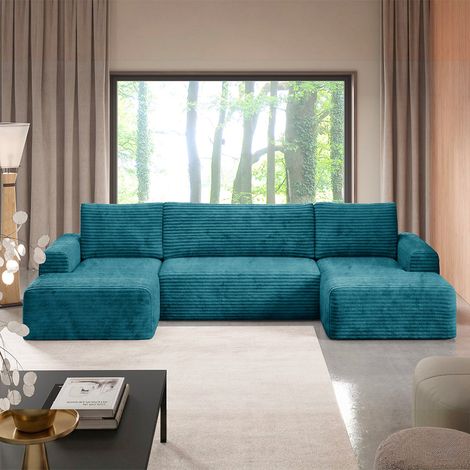 5-Sitzer U-Form Schlafsofa mit Stauraum Romeo Blau (1/5)