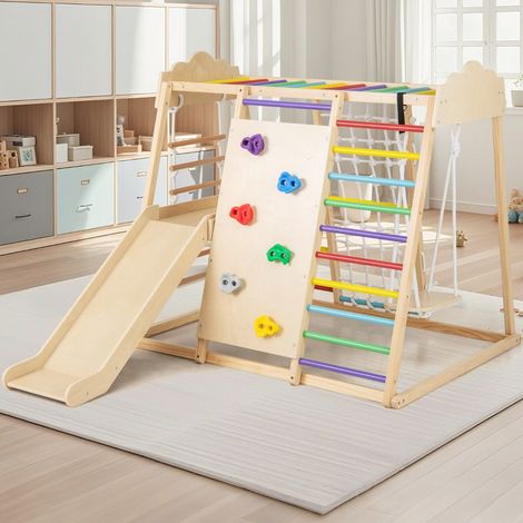 8-in-1 Indoor Play Gym with Removable Slide, Wooden Climbing Toys for Kids Ages 3+ Multicolor (1/3)