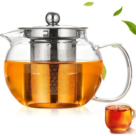 Théière verre borosilicate 1300 ml avec infuseur amovible et couvercle