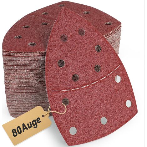 80 Pièces Papier Abrasif pour Ponceuse 105x152 mm (93x93x93 mm), 80 Granularités, 11 Trous pour PSM 100A / PSM 160 / PSM 200 AES, pour Bois, Métal, Plastique, Papier à Poncer (1/5)