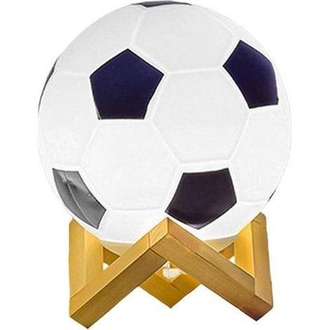 Lampe de chevet LED 3D football, veilleuse à luminosité réglable, alimentation USB, lumière chaude, petite lampe de table avec base en bois massif creuse, décor pour chambre (1/5)