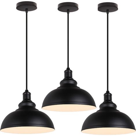 (3PCS)Suspension Luminaire Rétro Vintage Lustre D'Intérieur Abat-Jour En Métal Douille E27 Pour Bar, Grange, Café, Loft, Noir (1/5)