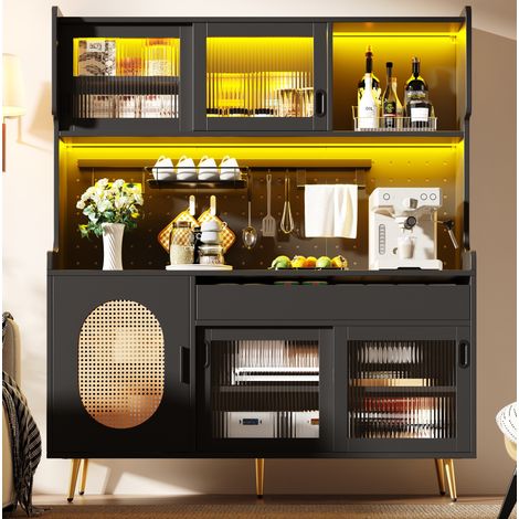Aparador 145x39x171 cm negro en MDF con 5 puertas, LED y gran capacidad de almacenaje (1/5)
