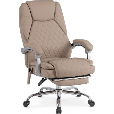 Poltrona da ufficio Giorgio con funzione massaggiante e riscaldamento, girevole, beige, in ecopelle, moderna. (1/5)