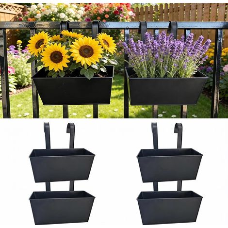 4 Pots Métalliques Suspendus 11 Pouces Noir avec Crochets Détachables (1/5)