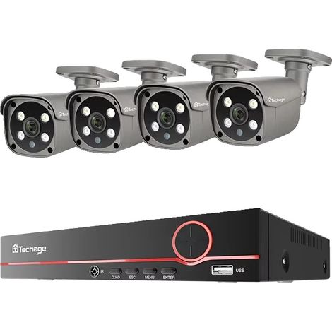 Système de Caméra de Surveillance, Résolution Vidéo 4K, Technologie de Détection par IA, 8CH 4Pcs 5MP Caméra-a, 1T Disque dur intégré (1/2)