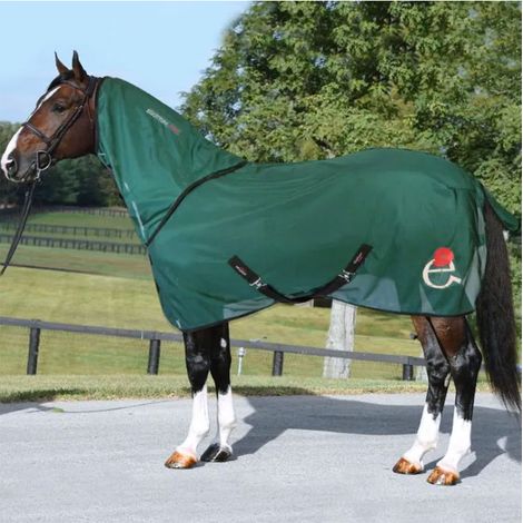 145 cm, Verde: Coperta a rete antimosche per cavalli completa di collo modello Poppy con logo papavero