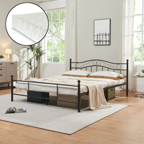 Metallbett Florenz 160x200 cm mit Kaltschaummatratze Schwarz en.casa
