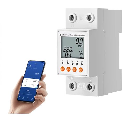 Compteur d'Énergie Monophasé WiFi 63A/220V, Compteur de Consommation Électrique KWh Wattmètre, Disjoncteur avec Protection contre les Fuites Électriques (1/5)