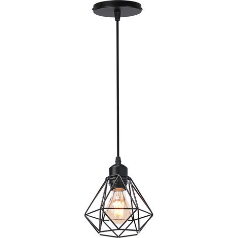Lámpara De Techo Industrial De Diamante Lámparas De Colgar De Metal Vintage Negro Lámpara De Araña Retro Para Dormitorio Interior Bar Interior