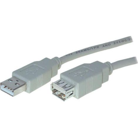 S-Conn USB 2.0 1.8m - Cable USB (1,8 m, USB A, USB A, 2.0, Male Connector/Female Connector, Gris)