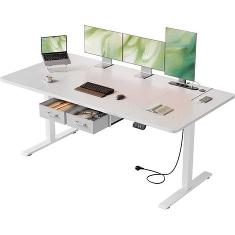 Escritorio eléctrico de pie y sentado - EcoFurnix - 160x80 cm - Altura ajustable 72–117 cm - Enchufes y USB integrados (1/5)