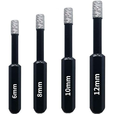 Trockenkeramischer Bohrer mit Sechskantschaft 6 mm + 8 mm + 12 mm + 10 mm, Diamantbohrermaterial geeignet für den Werkzeugbau