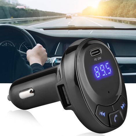 BT09 12V Bluetooth-Funk-FM-Transmitter, MP3-Player, Typ-C-Schnellladefunktion (PD), 18W-Kfz-Ladegerät, Schwarz (1/5)
