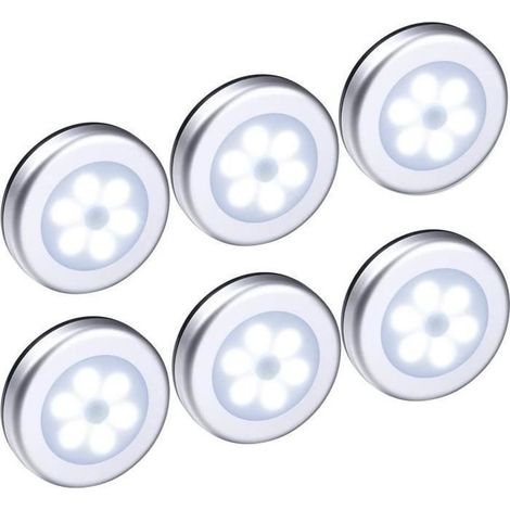 6pcs Lamp Detector of Movement, Night LED wireless, Lamp of Cabinet for stairs, cabinet, hallway, Silver - Light blanch (1/4)