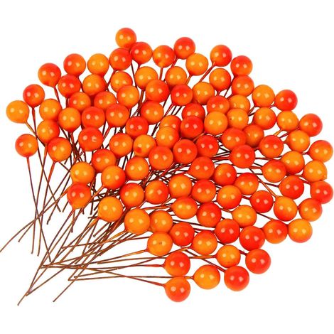 100pcs Petit Baies de Houx de No毛l Baies Artificielles pour D茅corations Arbre de No毛l et de Couronnes de Noel Faisant des Fournitures(Rouge et Jaune) (1/5)