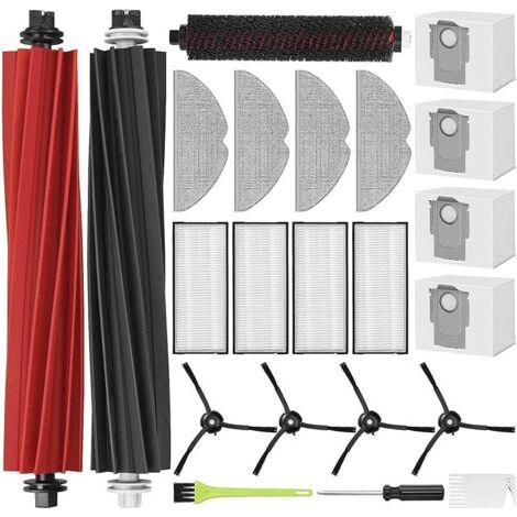 FENOPLASTICAFOREHILL Ensemble Accessoire pour Roborock S8 Pro UItra Pices de Rechange Aspirateur Robot, 4 Sacs Poussire, 4 Filtres, 4 Brosses Latrales, 4 Serpillires, 1 Brosse de Nettoyage (1/5)