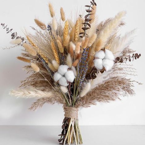 Ensemble de 80 pièces décoration en Pampas bohème, Pampas Naturellement Fleurs séchées Bouquet, Coton, Lavande Eucalyptus Queues de Lapin Blé pour Décoration de Table Bohème Mariage (1/5)