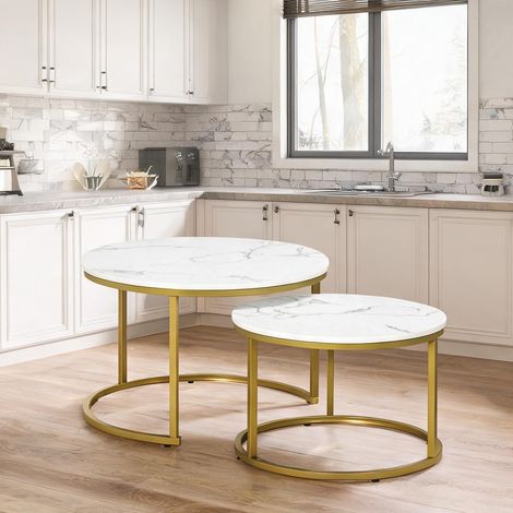 Table basse blanc en panneaux de particules 74 x 74 x 46,3 cm (1/5)