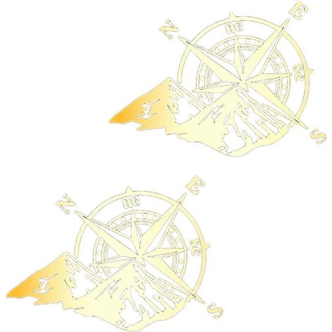Lot de 2 autocollants décoratifs pour voiture : boussole et montagne, imperméables, pour SUV, camping-cars et camions.-Gold