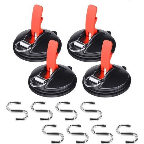 Lot de 4 crochets à ventouse - Avec 8 crochets en S - Pour la maison, l'atelier, le camping - Convient pour connecter des stores, des cordes à linge, etc. - RWOutils Outils Spéciaux Outils Vitrier Ven (1/5)