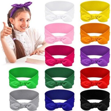 Bandeaux colorés pour filles - Lot de 12 bandeaux - Polyester doux - Dimensions 21,6 x 7,1 cm - Élastiques et respirants (1/5)