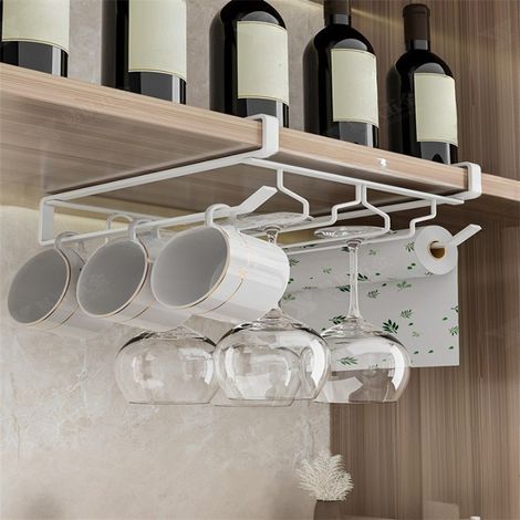 Porte-verres à vin, porte-verres suspendu, peut être utilisé pour les verres à pied, tasses à café, verres à vin - antirouille, 26,7×24,2×8,5 cm (1/5)