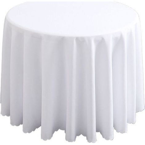 – Nappe ronde blanche 240 cm – Tissu polyester infroissable – Lavable à la main ou machine – Pour mariage, banquet, fête (1/5)