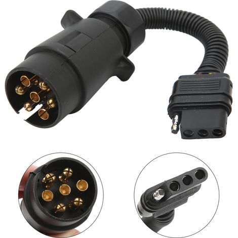 Adaptateur de prise et de fiche pour remorque : accessoire de conversion d’alimentation pour remorque, prise ronde européenne à 7 broches vers prise plate américaine à 4 broches (1/5)