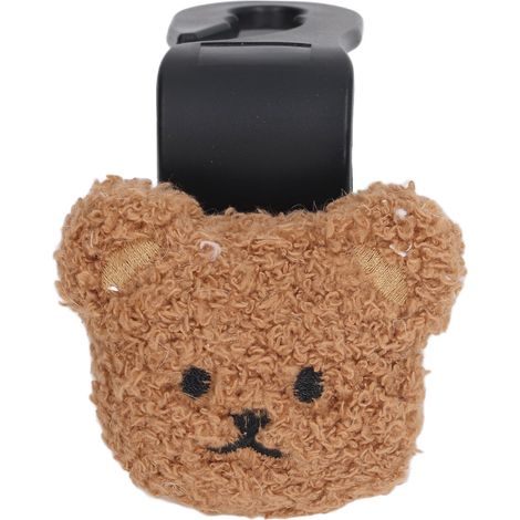 Accroche-tête siège auto portable, décoration peluche ours mignon pour hameçon de bouteille et bavoir, fournitures bébé ours brun (1/5)