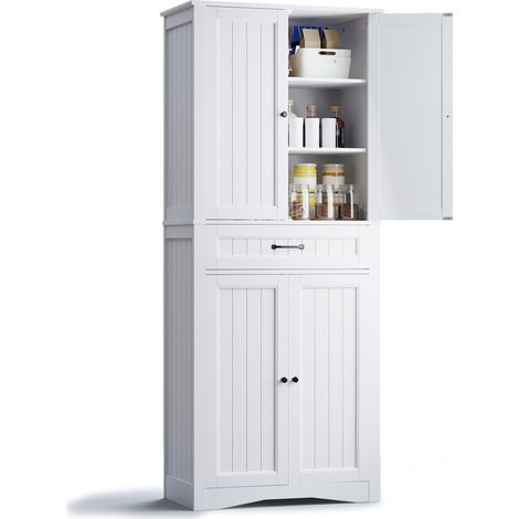 Aparador 180 cm Bealife Armario de cocina con 1 Cajón 4 Puertas 4 Estantes para Cocinas Comedores Blanco 73 x 19 x 180 cm (1/5)