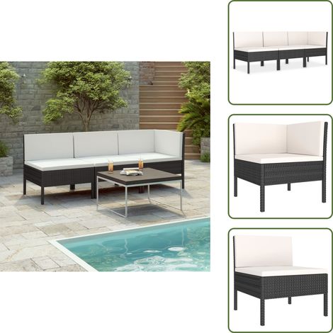Cojines para sofás - vidaXL Set de muebles de jardín 3 pzas y cojines ratán sintético negro - Muebles de jardín modulares