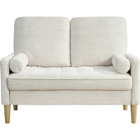 FurnitureR 2 Sitzer Sofa Cord Stoff Couch Kompakt Wohnzimmer Sofa Weich Gepolstert Stoffsofa Modern Kleines Sofa für Wohnung, Beige (1/5)