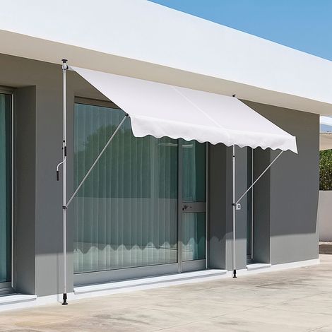 Tenda da sole retrattile manuale 300x150x170-280 cm con altezza regolabile, manovella e protezione solare per terrazzo, bianca